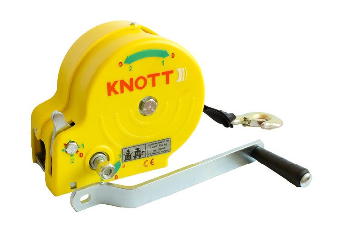 Hand winch for boat trailers 450 kg with belt with yellow cover Knott