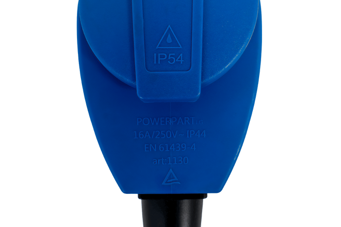 MANTES 2P+E angled CEE plug with additional socket 16A 230V