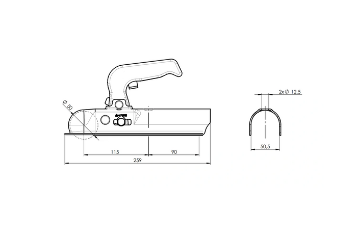 CHOOYO JD.00.53.005 ball hitch for 800kg trailer with 50mm tubular drawbar
