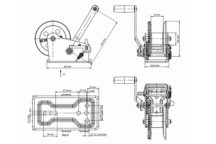 Hand winch for boat trailers 1150 kg with belt and cover Knott